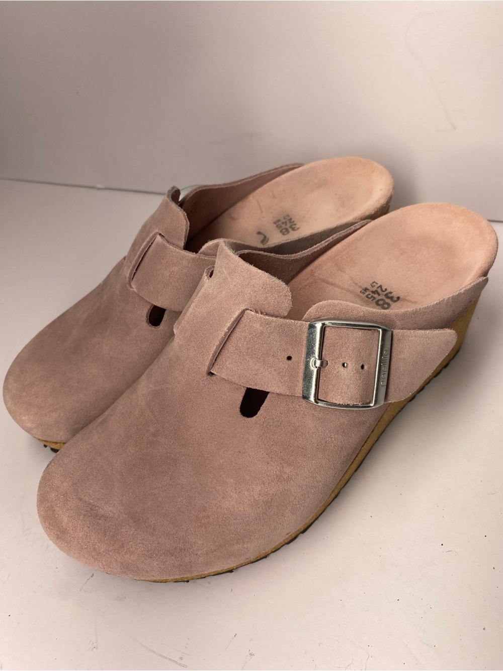 Papillio Birkenstock Fanny Wedge Clogs Mules Dusty Pink Size EU 38 US 7
